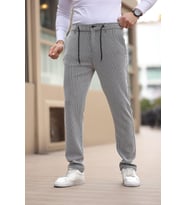 İnce Çizgili Kumaş Gri Jogger Pantolon