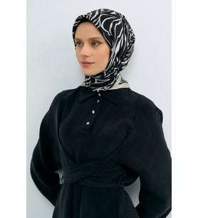 Armine Saf İpek Sura Eşarp-2026 İlkbahar-Yaz- 95110D (Siyah - Beyaz)