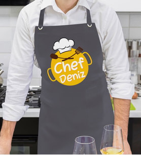 BK Gift Kişiye Özel İsimli Chef Tasarımlı Profesyonel Antrasit Mutfak Önlüğü, Aşçı Önlüğü, Şef Önlüğü, Arkadaşa Hediye-3
