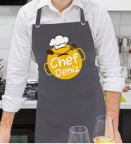 BK Gift Kişiye Özel İsimli Chef Tasarımlı Profesyonel Antrasit Mutfak Önlüğü, Aşçı Önlüğü, Şef Önlüğü, Arkadaşa Hediye-3