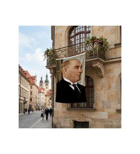 Gazi Mustafa Kemal Atatürk Yan Portre Poster Bayrak Premium Raşel Kumaş ATA58