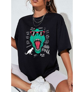 Unisex T - Rex Baskılı T-shirt (Siyah)