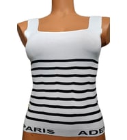 Beyaz Siyah Çizgili Kare Yaka Atlet Triko Bluz Crop S / M / L Beden Uyumlu (Beyaz - Siyah Mermer)
