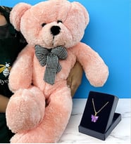 Büyük Boy 80cm Pembe Peluş Ayıcık ve Özel Tasarım Kolye - Premium Hediye Seti (Model 5)