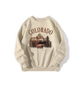 Colorado Baskılı  Pamuklu Oversize Sweatshirt (Bej)