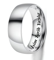 Kişiye Özel İsim Yazılı 8mm Kalın Bombeli Parlak Erkek Kadın Çelik Alyans Yüzük cl19KO (Beyaz)