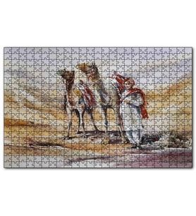 Cakapuzzle Çölde İki Deve ve Rehber Puzzle Yapboz MDF (Ahşap) (120 Parça)