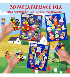 3 Set - 30 Parça Tox Masal Kahramanları, Vahşi ve Evcil Hayvanlar Parmak Kukla T225 T772 T782