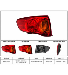 TOYOTA COROLLA SOL DIŞ STOP 2007-2009 81561-12A10-ORJ