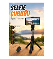 Selfie Çubuğu Tripodlu Kumandalı Telefon Tutucu Siyah