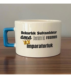 Bekarlık Sultanlıktır Ama Baskılı Mavi Kulplu C Fincan