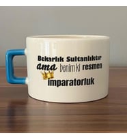 Bekarlık Sultanlıktır Ama Baskılı Mavi Kulplu C Fincan