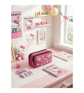 Hello Kitty Baskılı Çift Bölmeli Pembe Kız Çocuk Okul Kalemliği