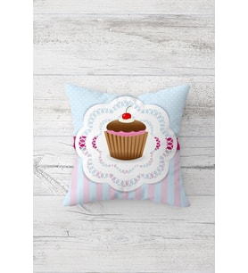 Cupcake Desenli Çift Tarafı Baskılı Gizli Fermuarlı Yastık Kılıfı Kırlent Koltuk Yastık Kılıfı (Beyaz-Kahve)