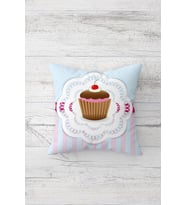 Cupcake Desenli Çift Tarafı Baskılı Gizli Fermuarlı Yastık Kılıfı Kırlent Koltuk Yastık Kılıfı (Beyaz-Kahve)