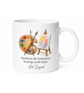 Güzel Sanatlar Öğrencisine Tuval ve Renk Paleti Tasarımcı Kupası Hediye Bardak