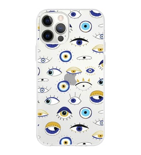 PrintiFy Apple  iPhone 12 Pro Max ile Uyumlu 1mm Slim Fit Nazar Boncuğu 2 Baskılı Şeffaf  Kılıf