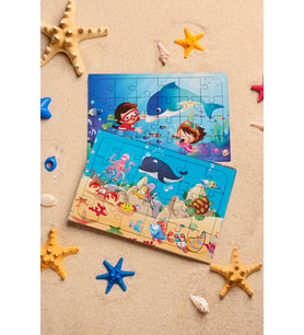 Okul Öncesi Başlangıç Yapboz Sevimli Okyanus Ve Dalgıç Ahşap Puzzle Set