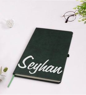 BK Gift Kişiye Özel El Yazılı Yeşil Termo Deri Defter Model 2