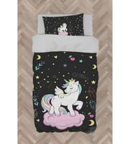 MEKTA HOME BEBEK VE ÇOCUK ODASI Pembe Bulut Üzerinde Unicorn Desenli Siyah Nevresim Takımı