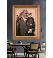 Altın Varaklı Çerçeveli Paspartulu Atatürk Tablo DC1438 (Gold)