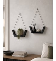 2’li Askılı Dekoratif Duvar Rafı 27x20x15 cm  Modern İpli Duvar Rafı  Beyaz & Siyah Renk Seçeneği