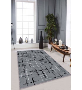 Gri Vintage Kaymaz Tabanlı Makinede Yıkanabilir Halı AR479 - 100 x 160 cm