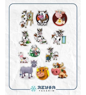 İnek Sticker Set-1 13 Parça Telefon, Tablet, Defter, Laptop Sticker