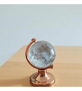 Mini Işıklı Cam Kristal Dünya 1 ADET (Premium,Hediye Kutusunda,Not Yazılabilir) (Bronz)