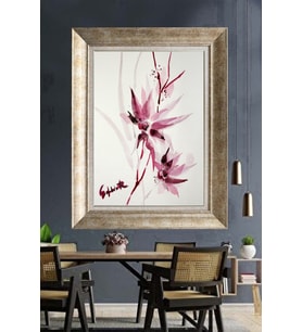 Tablore Bordo Ve Pembe Suluboya Çiçek Çerçeveli Kanvas Tablo Modern Botanik Duvar Dekoru
