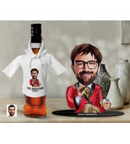 BK Gift Kişiye Özel Karikatürlü 3D Ahşap Biblo ve Beyaz Mini İçki Şişesi Tişörtü Hediye Seti, Arkadaşa Hediye, Sevgiliye Hediye-5