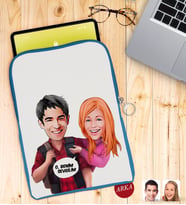 BK Gift Kişiye Özel Sevgililer Karikatürlü Taşınabilir Koruyucu Tablet Kılıfı & Organizer Çanta - Mavi-91