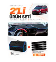 FIAT DOBLO (2015-2023) Uyumlu Torpido Örtüsü + Deri Bagaj Çantası + Sticker Seti - Siyah Mavi
