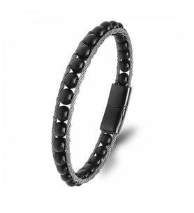 Moncuk Design Oniks Doğaltaş Ve Çelik Halat Örme Bileklik 33512B2DH1