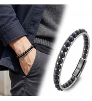 Moncuk Design Oniks Doğaltaş ve Çelik Halat Örme Erkek Bileklik 33512B2DH1
