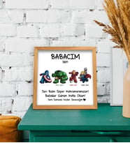BK Gift Babalar Günü Süper Kahramanımsın Kabartma Figürlü Ahşap Tablo (Beyaz)