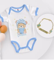 BK Kids Kişiye Özel İsimli Mavi Bebek Body Zıbın ve Erkek Bebek Künyesi Hediye Seti-7