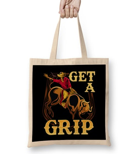Get A Grip Bullrider Funny Competitive Riding Pun Bez Çanta Uzun Saplı