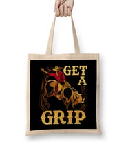 Get A Grip Bullrider Funny Competitive Riding Pun Bez Çanta Uzun Saplı