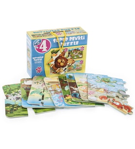 1481 DıyToy Süper Renkli 4'lü Puzzle - Hayvanlar / 8+12+16+24 Parça Puzzle
