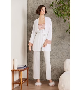 Dantelli Penye 3'lü Kadın Lohusa Pijama Takımı - 2805