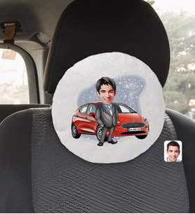 BK Gift Kişiye Özel Plakalı Erkek Ford Fiesta Karikatürlü Yuvarlak Araç Koltuk Yastığı-1