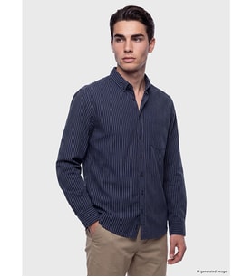 LCWAIKIKI Classic Lacivert Regular Fit Çizgiili Gabardin Erkek Gömlek