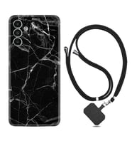 Samsung A23 A31 A32 A50 A51 A52 A53 A70 Kılıf Boyun Askılı Silikon Fragile Black Mermer 1378