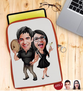BK Gift Kişiye Özel Sevgililer Karikatürlü Taşınabilir Koruyucu Tablet Kılıfı & Organizer Çanta - Turuncu-18