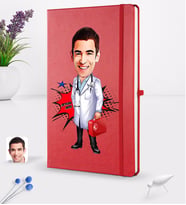 BK Gift Kişiye Özel Erkek Diş Hekimi Karikatürlü Kırmızı Termo Deri Defter 16x24cm Model 4
