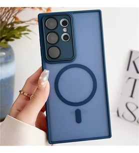 Coverzone Samsung Galaxy A26 ile uyumlu K?l?f Magnetic Wireless MagSafe ile uyumlu Full Color Kamera Lens Korumal? Buzlu Transparan Kapak Koyu Mavi