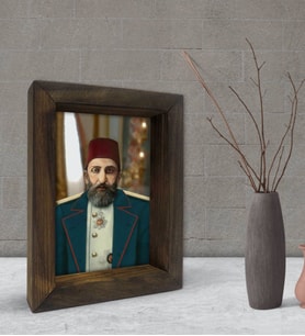 BK Gift Sultan II Abdülhamid Han Tasarımlı Dekoratif Doğal Masif Ahşap Çerçeve 15x20cm-7 (Beyaz)
