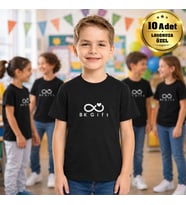 Logonuza Özel 10 Adet Siyah Promosyon Çocuk Tişört - Pamuk Unisex Etkinlik Tişörtü