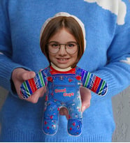 BK Gift Kişiye Özel Fotoğraflı Chucky Figürlü Çocuk Bebek Yastık